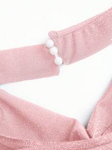 Sweetra Petite 女款亮片金屬感針織掛脖露背短版上衣，性感緊身背心，適合嬌小女性 - 藕粉色 - 查看 6