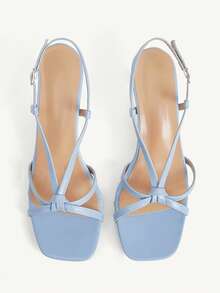 CUCCOO CHICEST 棕色绑带细高跟方头交叉绑带宴会女士高跟凉鞋婚鞋春季鞋新娘鞋 - 藍色 - 查看 2