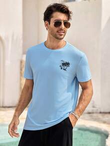 Mercer Haus 男士热带印花T恤，适合夏季在夏威夷享受热带假期。 - 淺藍色 - 查看 6