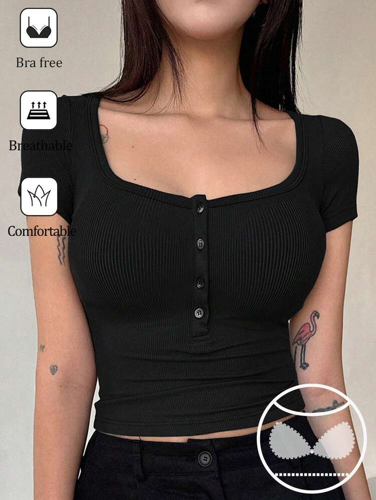 Women's Loose Casual T-Shirt With Built-In Padded Bust