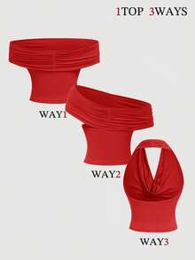 SHEIN MOD 两件套女士双面针织背心，酒红色+黑色 - 紅色 - 查看 4