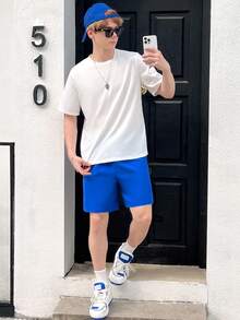 SHEIN Leap Crew Teen Boy Casual Bear & English Graffiti Áo thun ngắn tay in họa tiết có túi quần short Bộ 2 chiếc - Nhiều màu - Xem 5