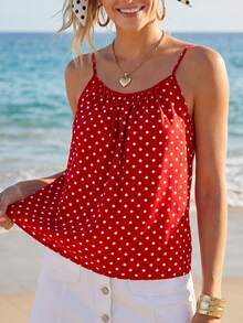 Sylviya Ladies' Polka Dot Printed Camisole Top,Casual - Burgundy - View 4