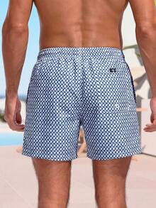 CoralVoy Men's Allover Print Drawstring Waist Beach Shorts, Holiday - Navy Blue - View 2