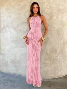 Aloruh Women's Sexy Backless Halter Dress For Summer - Lilac Purple - View 5