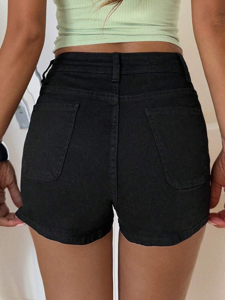 Women's Casual Everyday Pocketed Button Denim Shorts