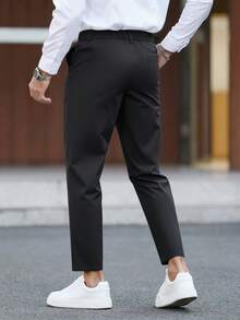 Manfinity Mode Solid Color Casual Summer Pants With Pockets And Belt Loops - Black - View 2