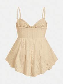 SHEIN EZwear 卡其色针织吊带背心，适合大码女性 - 卡其色 - 查看 2