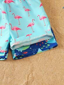Baby Boy Summer Outdoor Beach Flamingo & Marine Life Print Shorts - Multicolor - View 4