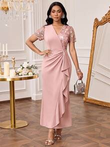 SHEIN Lady 女士纯色简约休闲短袖连衣裙 - 粉色 - 查看 4