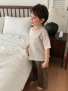 DAZY Bộ đồ mặc nhà thoải mái cho bé trai tuổi thiếu niên, gồm áo thun và quần. - màu nâu - Xem 3