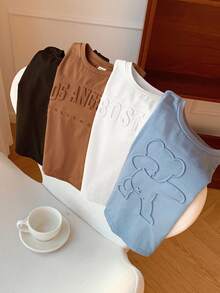 SHEIN 4pcs/Set Young Boys' Casual 3D Letter Print Short Sleeve T-Shirts,Versatile Comfortable Tees For Summer,School,Outings,Back-To-School Season - Multicolor - View 7