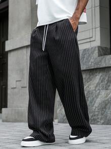 PAVTROS Men's Striped Casual Streetwear Pants - Black - View 1