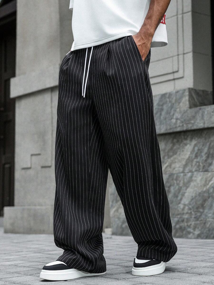 PAVTROS Men's Striped Casual Streetwear Pants - Black - View 1