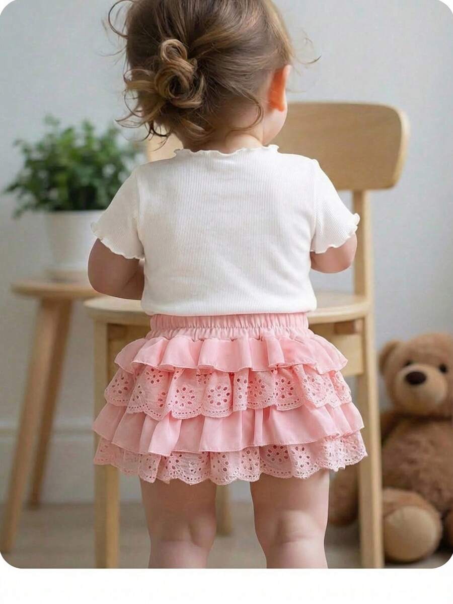 Quần short trắng xếp ly dễ thương cho bé gái, cạp chun, thích hợp mặc mùa hè. - Hồng - Xem 1