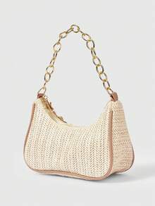 ROMWE Fairycore 1pc Summer Beach Starfish Series Shell & Seashell Woven Shoulder Hand Carry Bag, Beach Bag, Straw Handbag For Women (Charm Color & Style Randomly) , Summer - Multicolor I - View 6