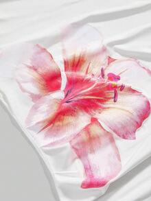 ROMWE Grunge Punk Women's Sexy Off Shoulder Tight-Fitting Baby T-Shirt With Lily Flower Print - White - View 2