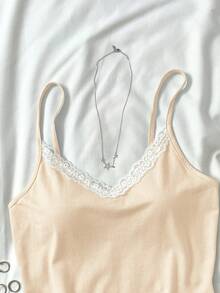 SHEIN Áo camisole kiểu ballerina ren màu xanh hải quân và trắng dành cho thiếu nữ - Màu be - Xem 3