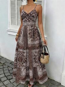 EMERY ROSE Đầm hai dây buộc phía trước, họa tiết paisley, hở lưng, thích hợp cho nữ, mùa hè, đi nghỉ mát. - Volcanic Gray - Xem 3