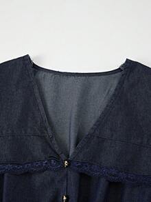 GlowEve Áo sơ mi denim nữ kiểu dáng thường ngày viền ren, thích hợp cho mùa hè. - Màu xanh lam - Xem 7