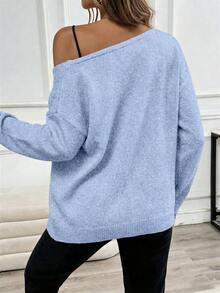 SHEIN Elenzya Cárdigan de punto acanalado color albaricoque claro, uso casual para ir y venir, primavera/verano - Azul - Ver 2