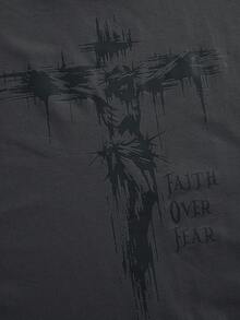 Skyrend Camiseta de manga corta casual y versátil con estampado de cruz para hombres, primavera/verano - Gris Oscuro - Ver 5