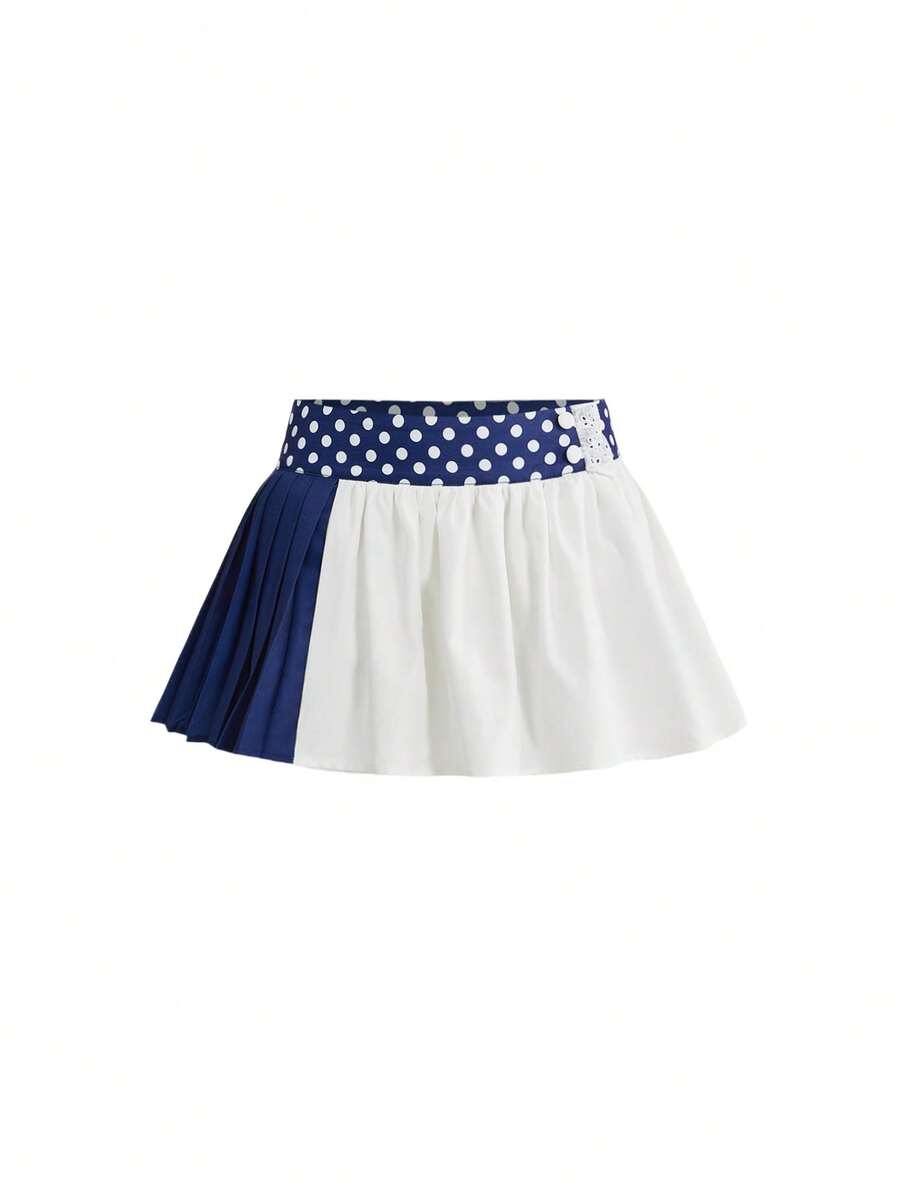 ROMWE Avant Váy ngắn nữ cạp thấp xếp ly hai lớp phối màu tương phản chấm bi thể thao sành điệu - Nhiều màu - Xem 1