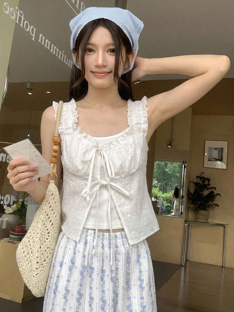 Women's Ruffled Lace Blouse, Korean Style, Spring/Summer