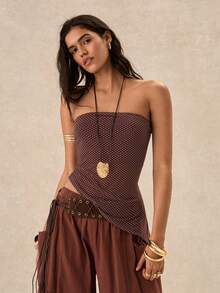 女士波点休闲抹胸上衣 - 棕色 - 查看 5