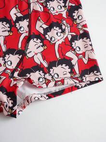 Betty Boop x SHEIN Bộ đồ mặc nhà thoải mái dành cho nữ, gồm áo hai dây và quần short in chữ và hoạt hình. - Màu Đỏ Sâu - Xem 5