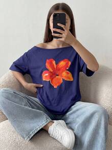 SHEIN 2件装女童碎花宽松休闲短袖T恤，蓝色+黄色，适合夏季外出穿着 - 黃色 - 查看 5