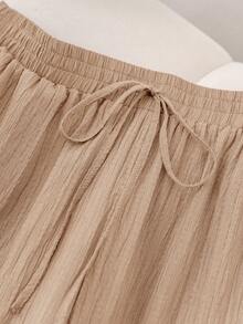 CosyJoli 大码女装春夏新款商务休闲沙滩装，情人节时尚通勤优雅紫色莲藕粉色阔腿裤，带口袋。沙滩度假装，薰衣草色大学生装，情人节服装，邮轮装，夏季宽松女裤 - 卡其色 - 查看 5