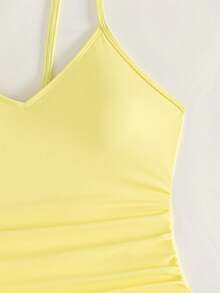 Swim Basics Women's Solid Color One-Piece Swimsuit, Suitable For Beach Vacation - Pale Yellow - View 6