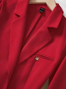 SHEIN Franclia Women's Minimalist Commuter Notched Collar Single-Breasted Blazer And Pants Suit - Red - View 6