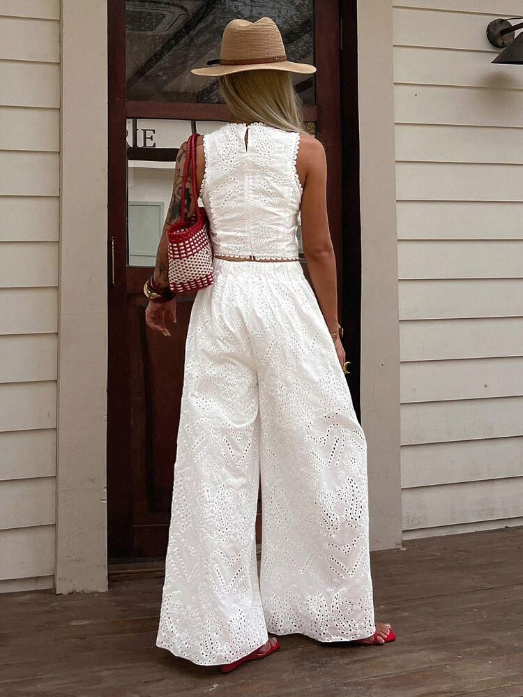 New Arrival Spring/Summer Women's Sleeveless Embroidered Hollow-Out Lace Maxi Dress & Matching Set