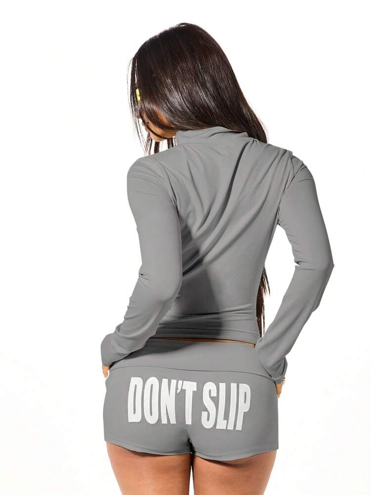 SUMWON WOMEN Don't Slip Zip Through Fitted Funnel Neck Long Sleeve Casual Comfort Top