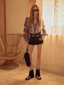 MOTF STUDIO 女士印花开襟荷叶边系腰衬衫 - 彩色 - 查看 4