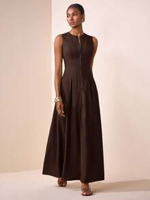 2026 早春大码女装音乐节、复活节、西部风情、游牧风、生日派对、毕业典礼、大学、学生、日常穿着、百搭基础款、休闲、度假、邮轮旅行、海滩、日光浴、爆款、街头风、婚礼宾客波西米亚风、通勤、早午餐、机场、派对、假日郊游、优雅晚宴、舞会、休闲通勤、精致优雅、简约无袖拉链A字中长连衣裙 - 棕色 - 查看 5