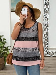 EMERY ROSE Áo tank top không tay cỡ lớn dành cho nữ, họa tiết sọc nổi, kiểu dáng rộng rãi thoải mái. - Nhiều màu - Xem 3