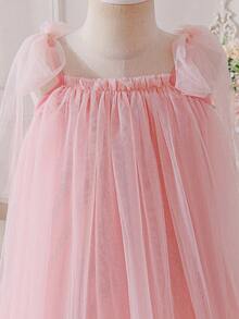 Glamorique Kids Đầm voan lưới kiểu dáng mới mùa xuân/hè cho bé gái, thiết kế nơ, đầm dự tiệc thanh lịch. - Hồng - Xem 5