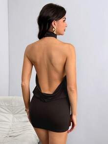 SHEIN Tall 高领露背迷你紧身连衣裙，性感夜店装扮 - 棕色 - 查看 11