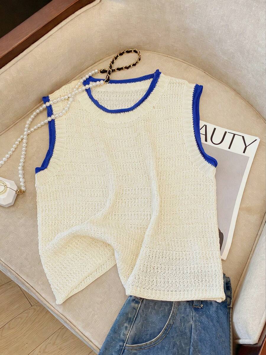 Franclia Nuevo chaleco de punto a rayas de color contrastante con diseño único y sin mangas para mujer - Multicolor - Ver 1