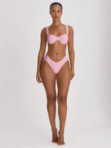 Musera Resort Bas de bikini ajusté cheeky avec fronces, essentiels pour la baignade, les vacances, l'été, les voyages. Tenues de plage pour enterrement de vie de jeune fille, mariage, célibat. Couleur unie, tenue de villégiature - Rose bonbon - Voir 5