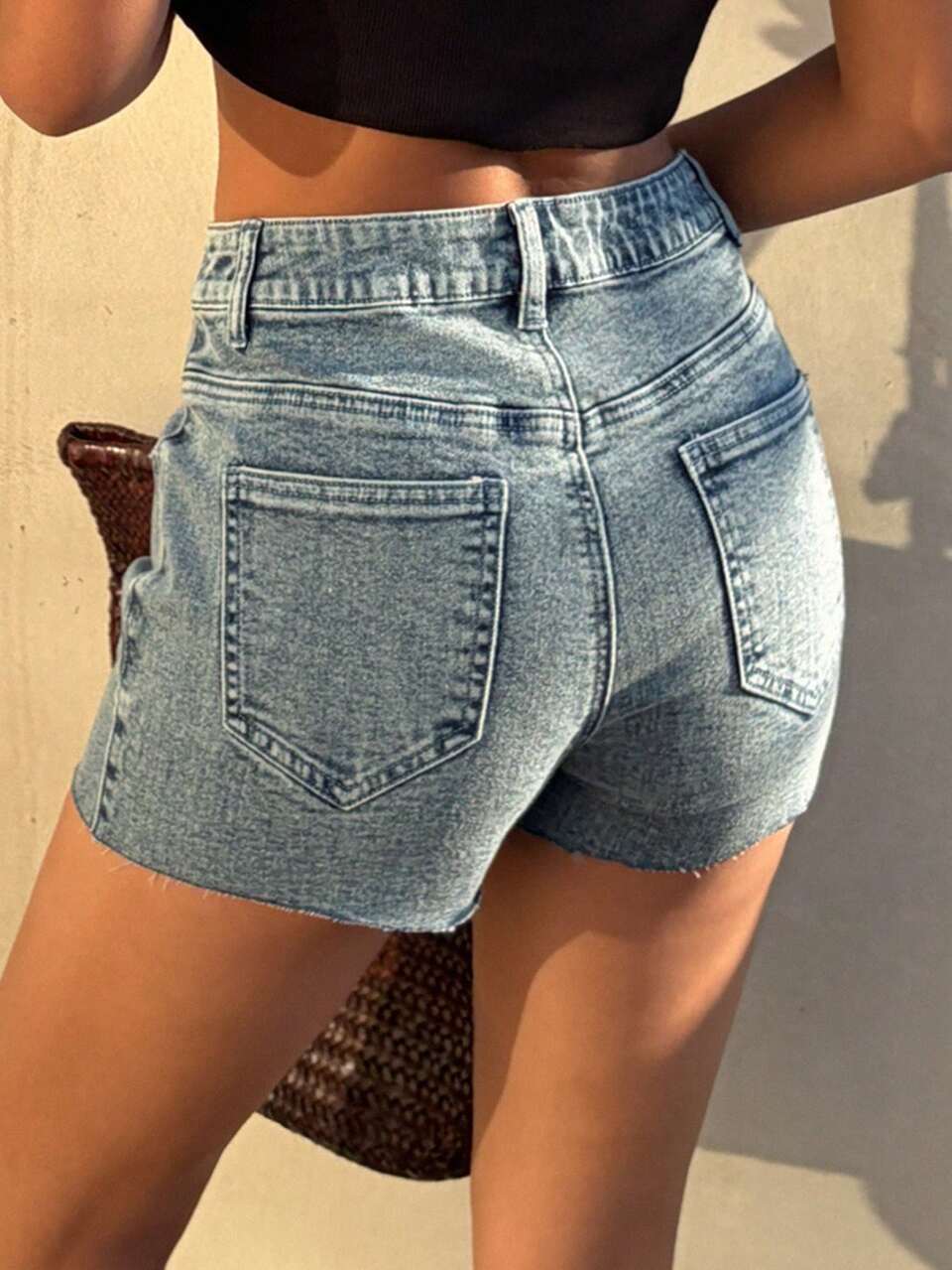 Women's Casual Washed Frayed Hem Fitted Denim Shorts, Summer Jorts