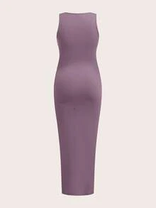 SHEIN 3pcs Maternity Solid Color Ruched Casual Camisole Dress,Summer Dark Green Maternity Bodycon Long Dresses For Photoshoot,Pregnancy Tummy Control Dress - Multicolor - View 5