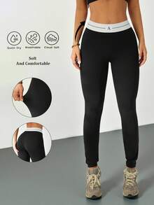 SHEIN PETITE Women's Casual Minimalist Style Basic Leggings, Everyday Wear - Black - View 4