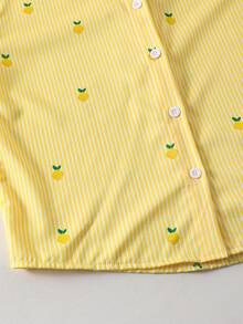 1pc Tween GirlsTurndown Collar Long Sleeve Cardigan Striped Shirt With Embroidered Pattern, Casual Blouse For Autumn - Yellow - View 6
