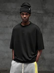 NEON BLANC 男士休闲宽松短袖T恤，标准尺码，黑色，带刺绣图案 - 黑色 - 查看 3