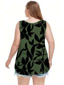 SHEIN LUNE Chaleco sin mangas de gran tamaño con patrón de hojas de color contrastante - Multicolor - Ver 2