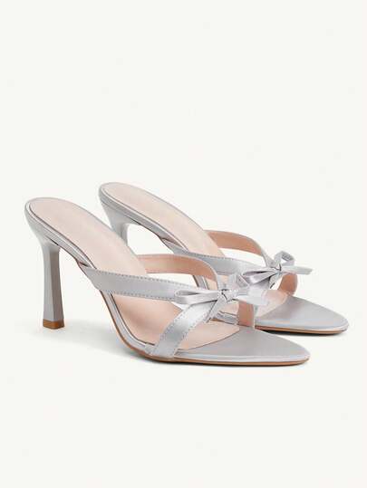 CUCCOO CHICEST 女士尖头细跟浅灰色性感时尚优雅单脚多条纹高跟凉鞋拖鞋配裙子日常百搭宴会派对女士凉鞋